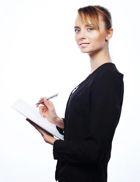 Young business woman with paper — Stock Photo, Image