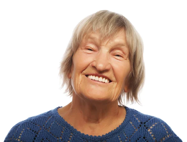 Primer plano retrato feliz anciana — Foto de Stock
