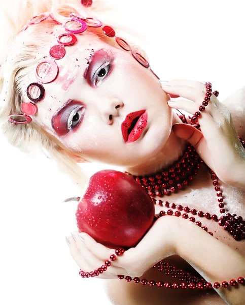 Νεράιδα γυναίκα με κόκκινο μήλο — Φωτογραφία Αρχείου