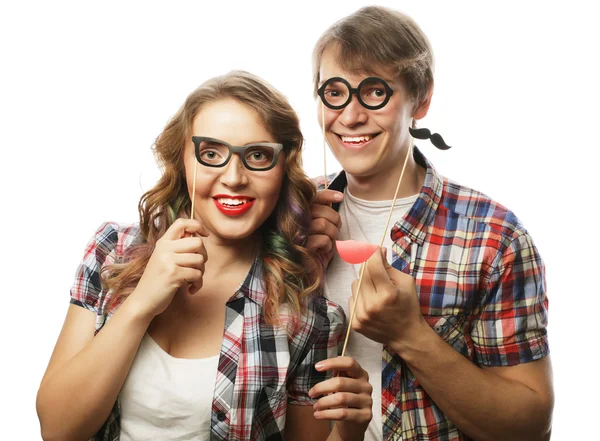 Lovely couple holding party glasses — Stock Photo, Image