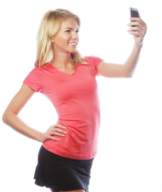 selfie yapma sportif sarışın kadın