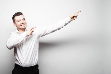 sağ tarafında parmak ile iş adamı Puan