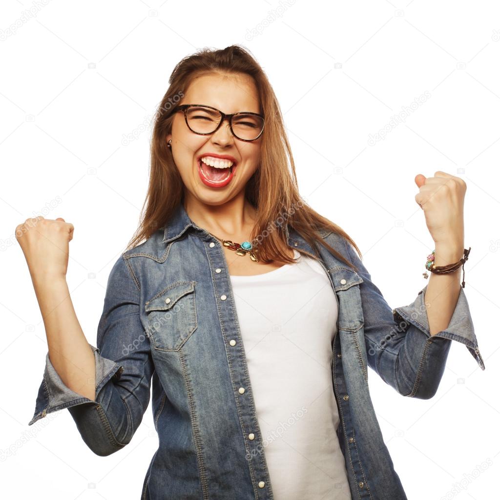 happy excited woman celebrating her success.