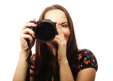 Neşeli genç kadın yapma fotoğraf