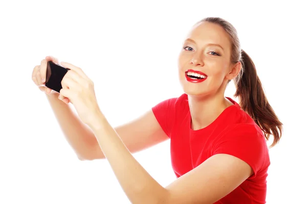 Bonita mujer tomando selfies — Foto de Stock
