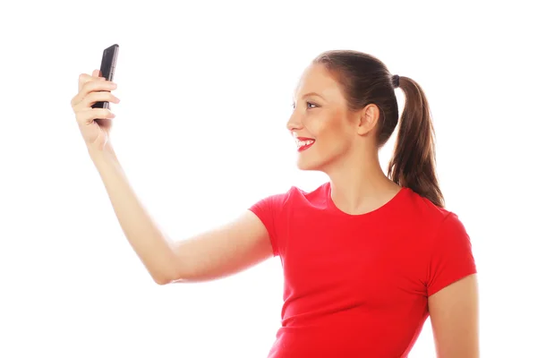 Bonita mulher tomando selfies — Fotografia de Stock