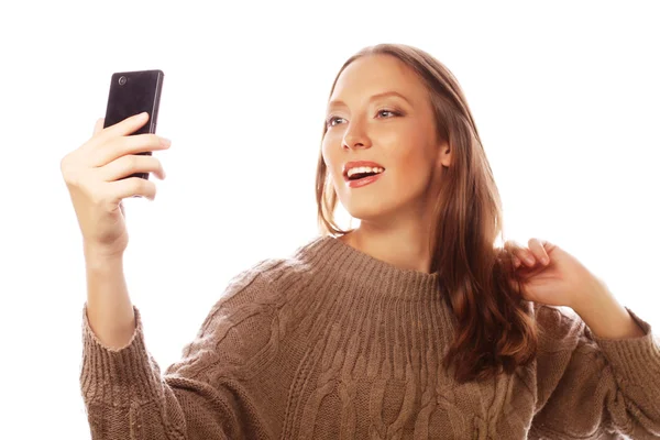 Bonita mulher tomando selfies — Fotografia de Stock