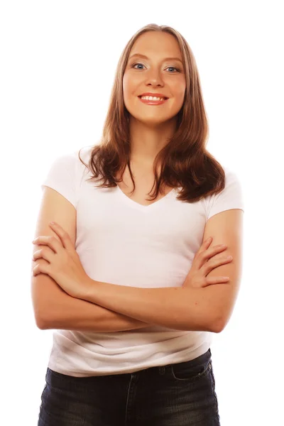 Young woman wearing white t-shirt — Stock Photo, Image