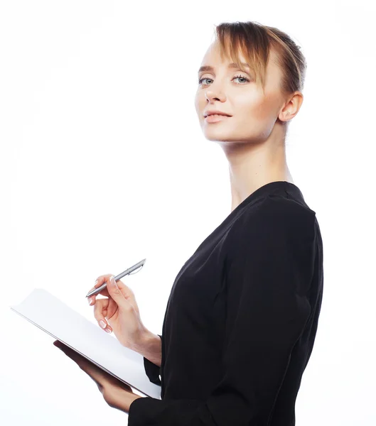 Young business woman with paper — Stock Photo, Image