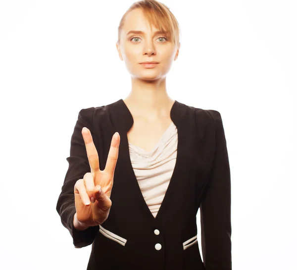 Business woman  showing victory sign — Stock Photo, Image