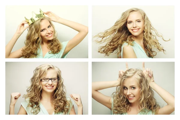 Collage of portraits of a beautiful  woman with crown — Stock Photo, Image