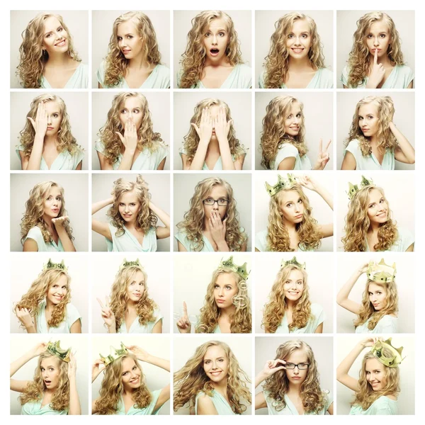 Collage of portraits of a beautiful young woman with crown