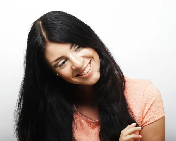 Joven hermosa mujer con gran sonrisa feliz —  Fotos de Stock