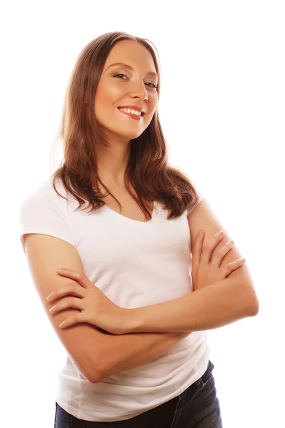 Mujer joven vistiendo camiseta blanca — Foto de Stock