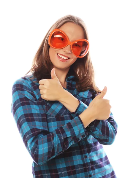 Juguetona joven con grandes gafas de fiesta . —  Fotos de Stock