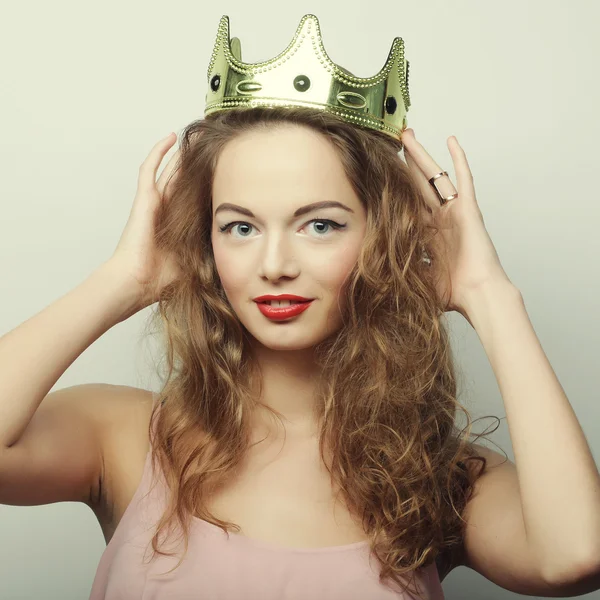 Young blond woman in crown — Stock Photo, Image