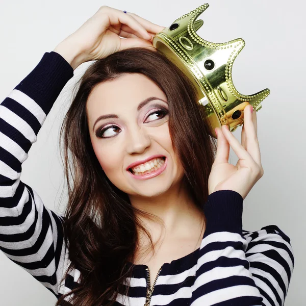 Happy woman with crown — Stock Photo, Image