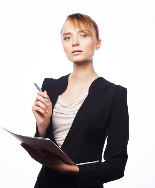 Young business woman with paper — Stock Photo, Image