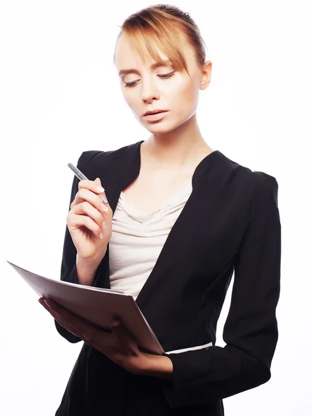 Young business woman with paper — Stock Photo, Image