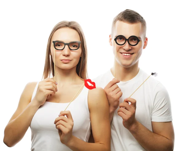 Lovely couple holding party glasses — Stock Photo, Image