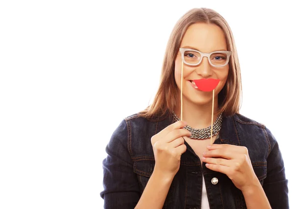 Speelse jonge vrouw klaar voor feest — Stockfoto