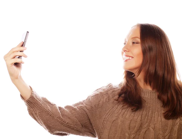 Bonita mulher tomando selfies — Fotografia de Stock