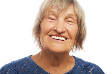 Yaşlı kadın mutlu portre kadar kapatın