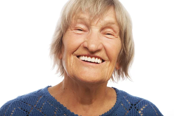 Close up portrait happy old woman — Stock Photo, Image