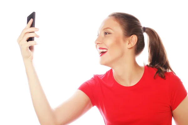 Bonita mulher tomando selfies — Fotografia de Stock