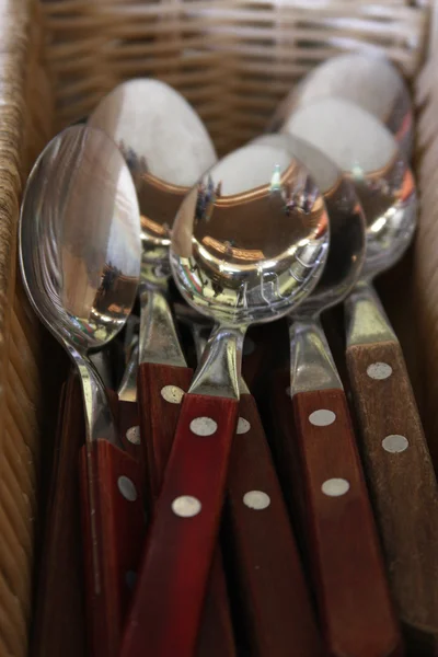 Spoons in the basket — Stock Photo, Image