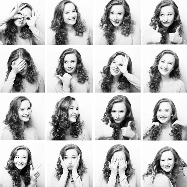 Woman performing various expressions with her face Royalty Free Stock Images