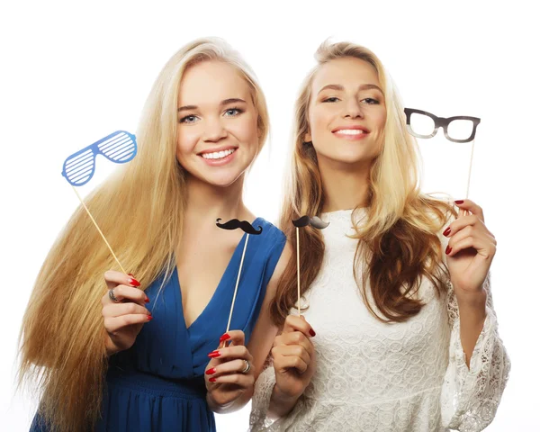 Two stylish hipster girls best friends ready for party — Stock Photo, Image