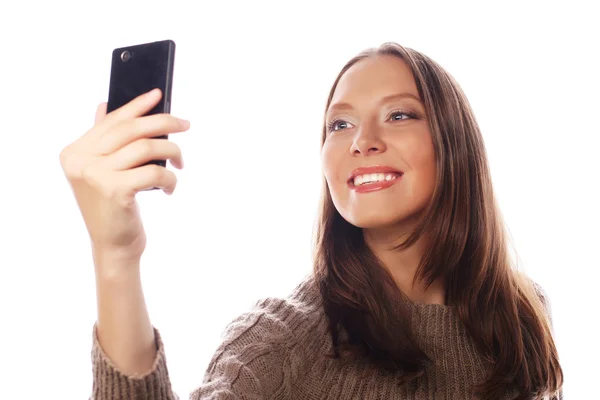 Bonita mulher tomando selfies — Fotografia de Stock