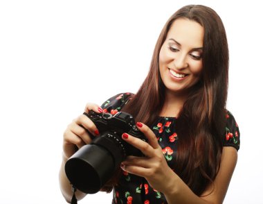 Neşeli genç kadın yapma fotoğraf