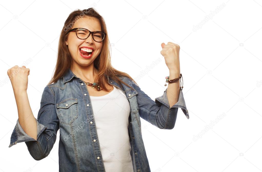 happy excited woman celebrating her success.