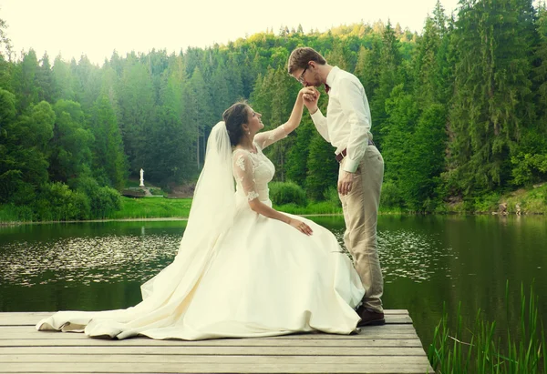 Pareja de bodas. Día de verano. Exterior . —  Fotos de Stock