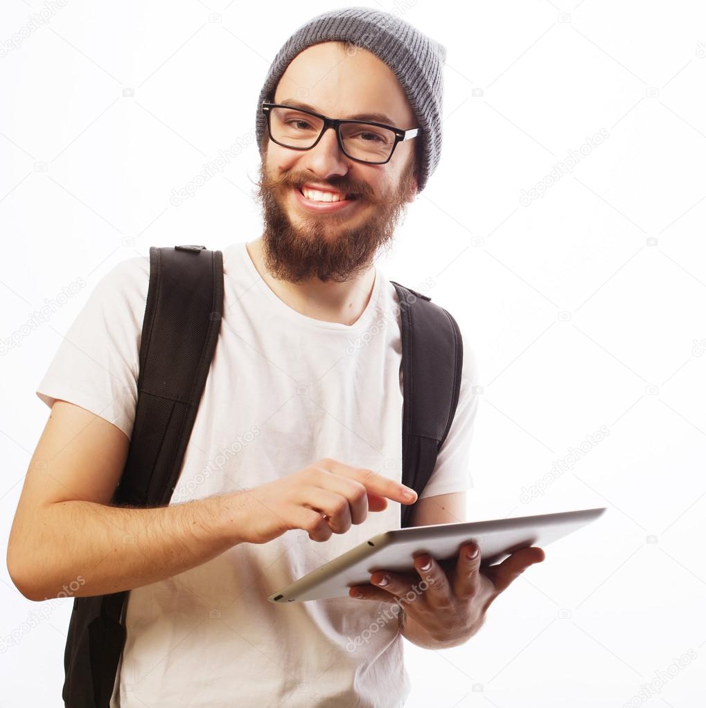 happy young bearded man