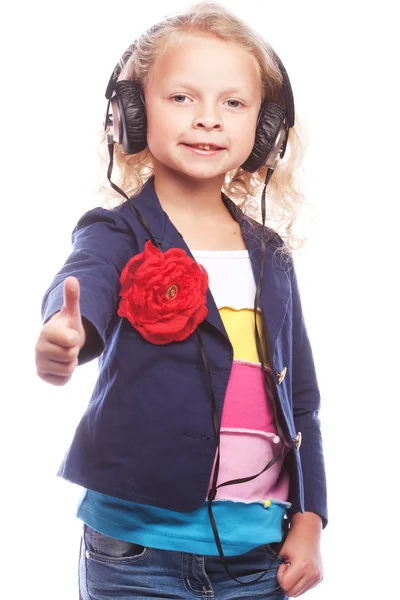 Happy girl with headphones studio shot — Stock Photo, Image