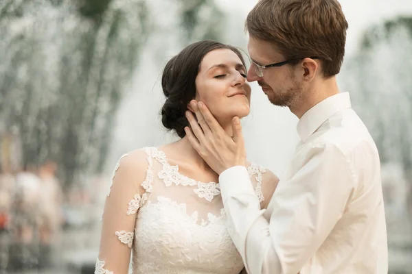 Luxus romantikus boldog menyasszony és vőlegény ünnepli házasság — Stock Fotó