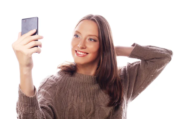 Bonita mulher tomando selfies — Fotografia de Stock