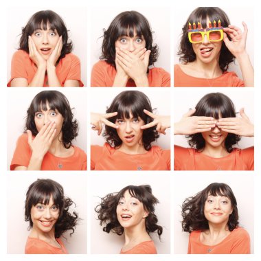 Collage of the same woman making diferent expressions clipart
