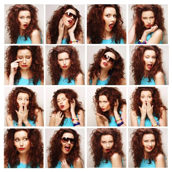 Collage of the same woman making diferent expressions — Stock Photo, Image