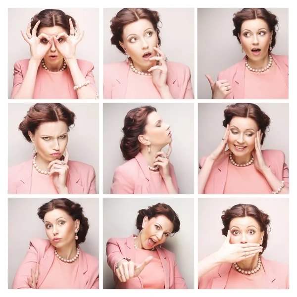 Mujer joven cara expresiones compuesto —  Fotos de Stock