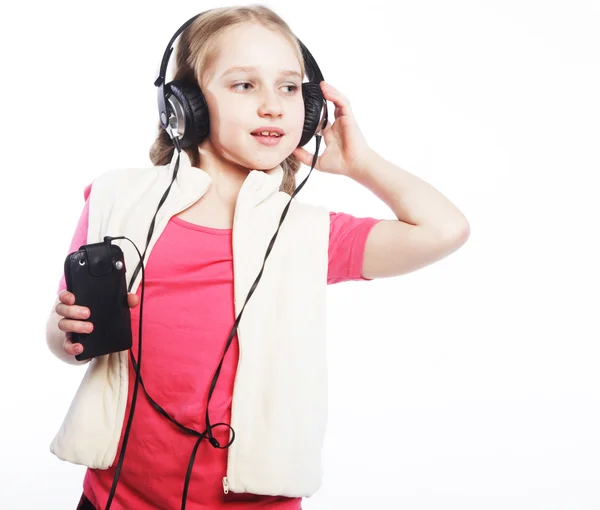 Picture of happy girl in big headphones — Stock Photo, Image