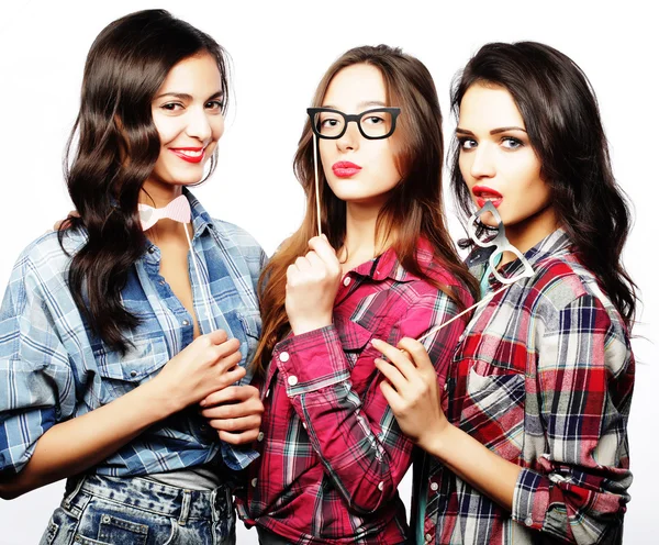 Stylish sexy hipster girls best friends ready for party — Stock Photo, Image