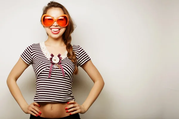 Young woman with big party glasses — Stock Photo, Image