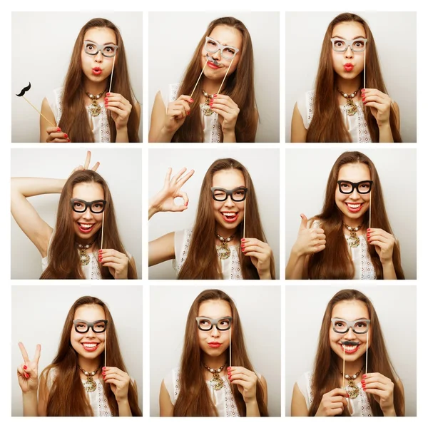 Collage de mujeres diferentes expresiones faciales — Foto de Stock