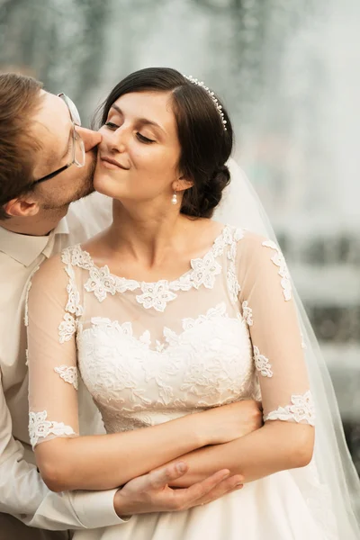 Luxury romantic happy bride and groom celebrating marriage — Stock Photo, Image