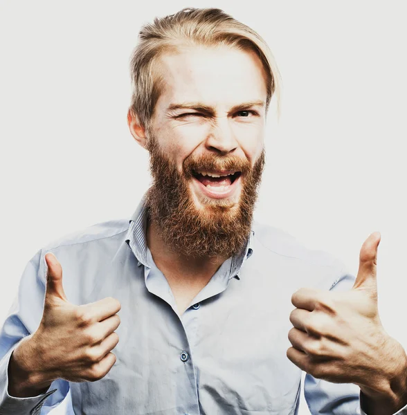 Feliz hombre dando pulgares hacia arriba signo —  Fotos de Stock