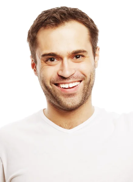 Hombre guapo en camisa blanca en blanco — Foto de Stock